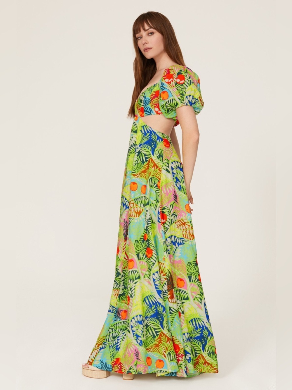 STAUD Tropical Cutout Vacation floral Maxi Dress in Multicolor size 4